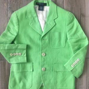 Little boys bright green linen POLO blazer